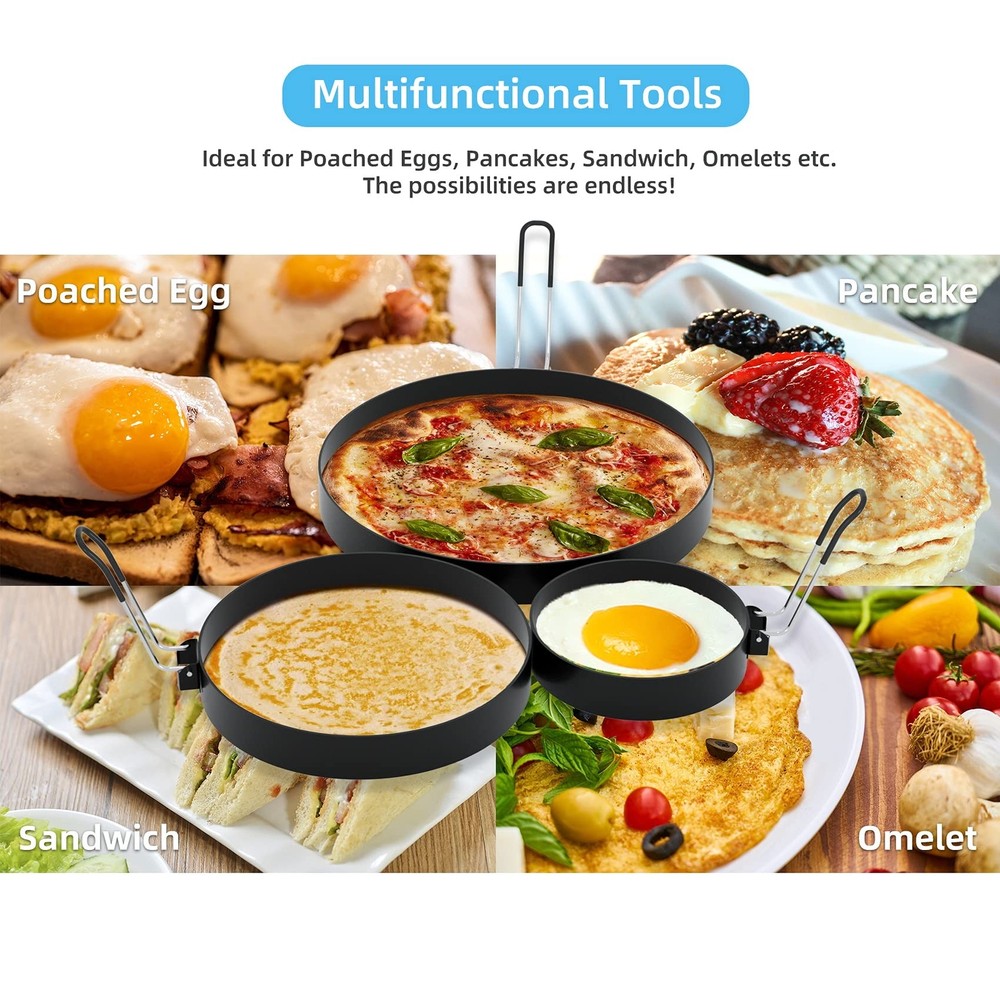 8" Omelet Ring, 6" Pancake Ring, 3.5" Egg Ring for Griddle Frying Eggs (Upgra...