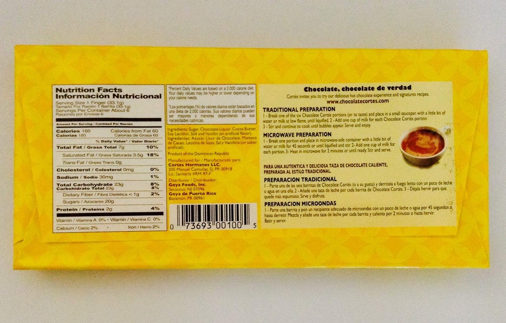 Chocolate Cortes Sweet Chocolate (2 Pack) 7 Oz each