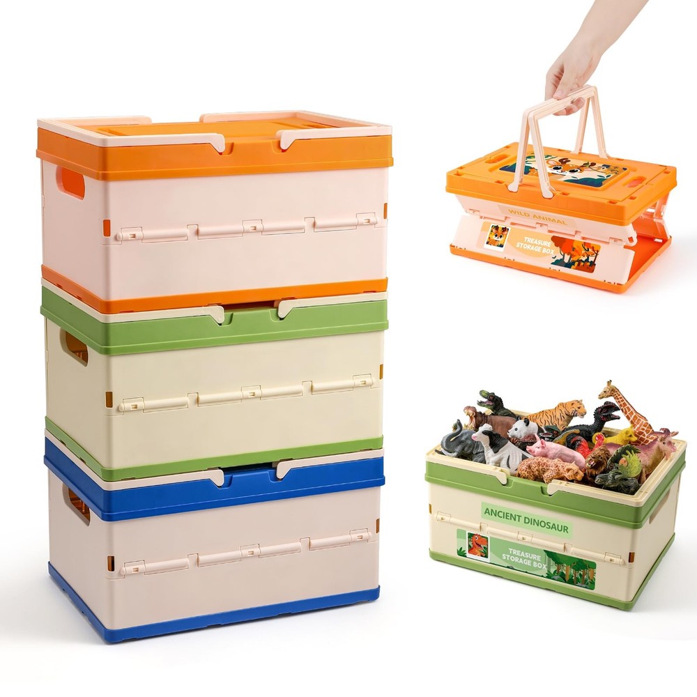 3 Pack Storage ,Organizers and Storage with Lid, with Handle,Stackable Storag...