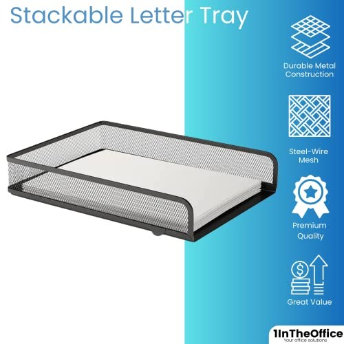 Desk Trays Stackable Letter Tray, Matte Black Wire Mesh Front-Load Paper Tray