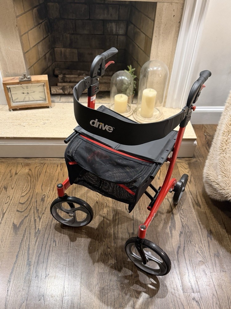 Drive Rollator Walker Red with Handbrakes, Storage Compartment, Adjustable Hand…