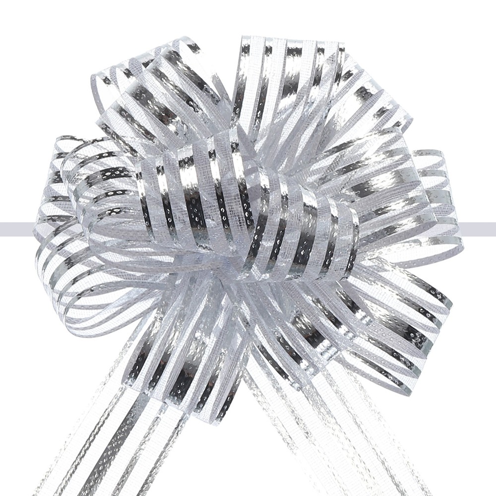 15pcs 6" Large Organza Pull Bow Chiffon Gift Wrapping Bows Ribbon Silver