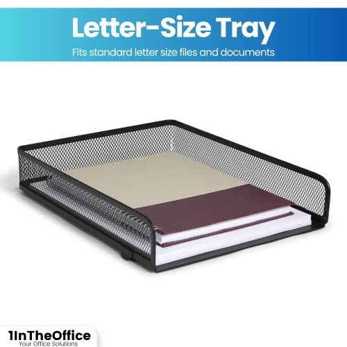 Desk Trays Stackable Letter Tray, Matte Black Wire Mesh Front-Load Paper Tray