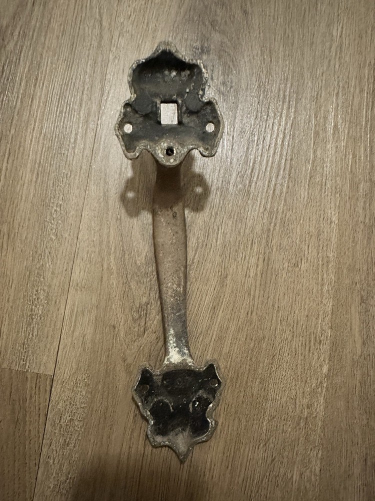 Cast Iron Salvage Ornate Rectangular Door Handle Hammered Texture Brown