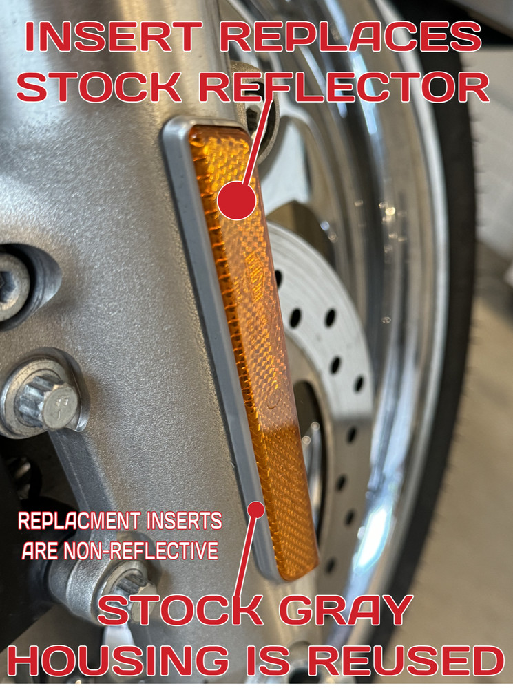 Custom Text Front Fork Reflector Inserts Fits Harley Davidson. Sold in Pairs