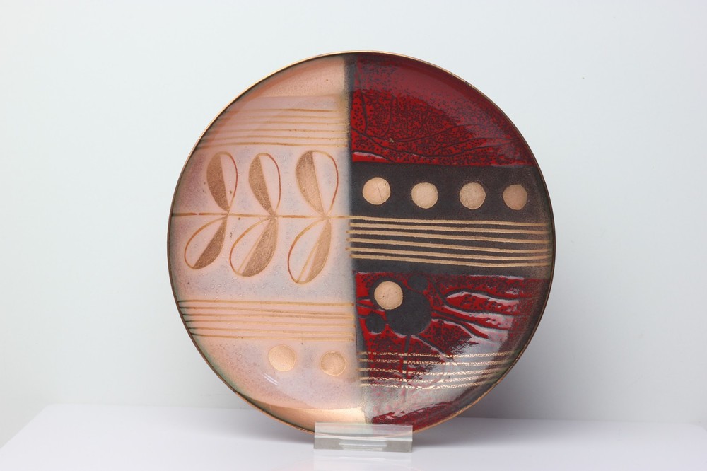Edward Winter Abstract Enamel Dish 1930's Multicolor on Copper