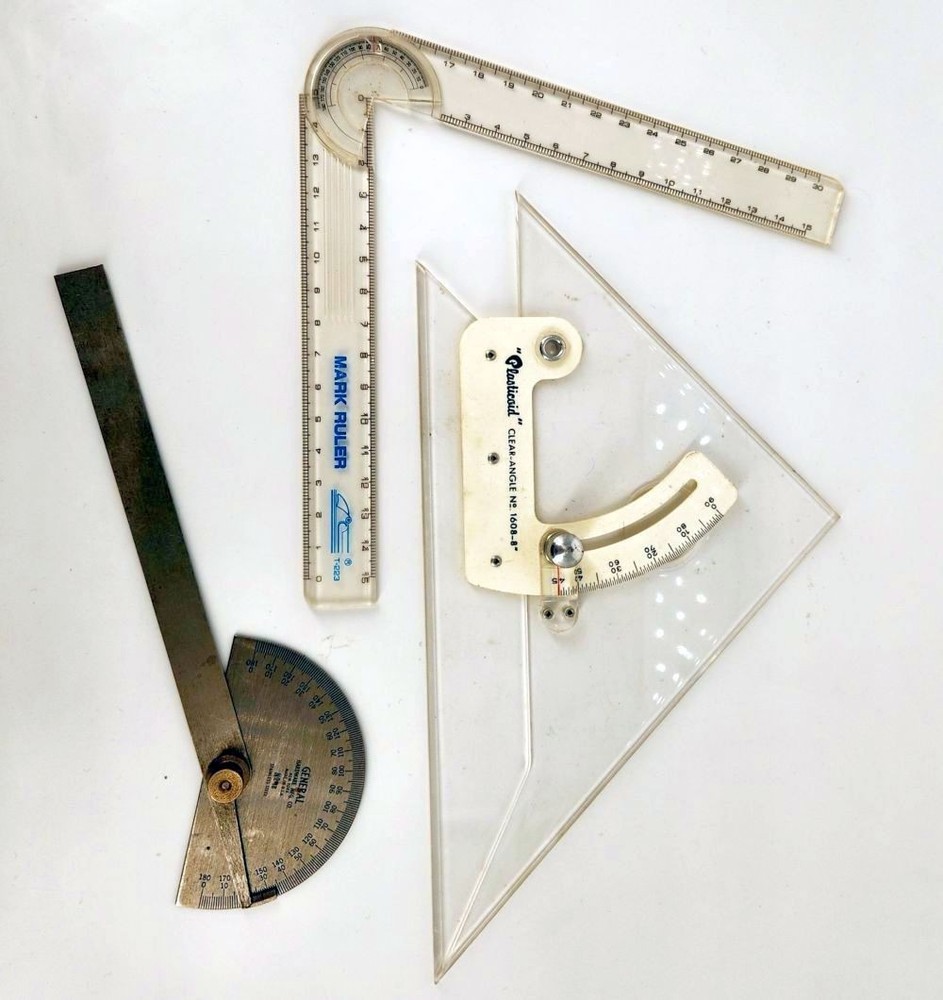 Set of Drafting Tools - Stencils, Plasticoid Protractors, Triangles, Curves