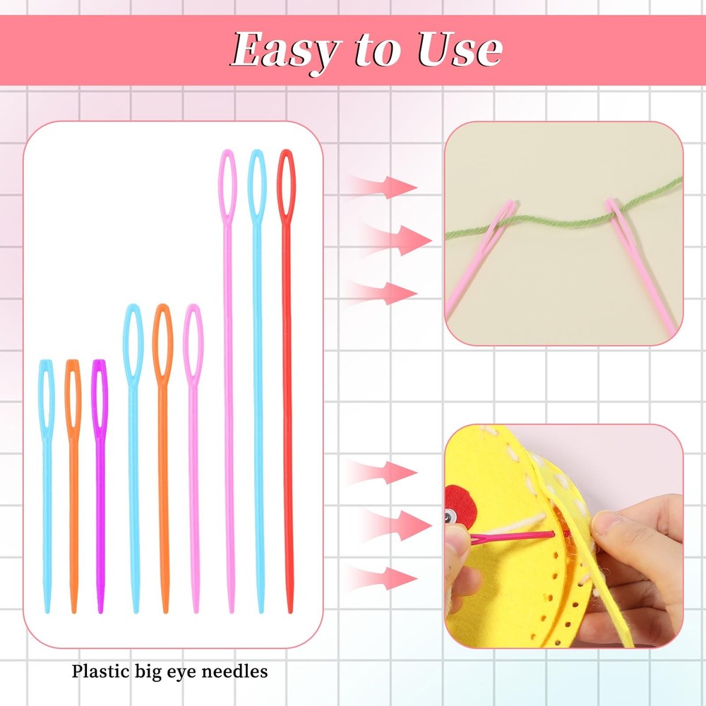 60 Pcs Plastic Sewing Needles for Kids Large 3 Sizes, Mixed