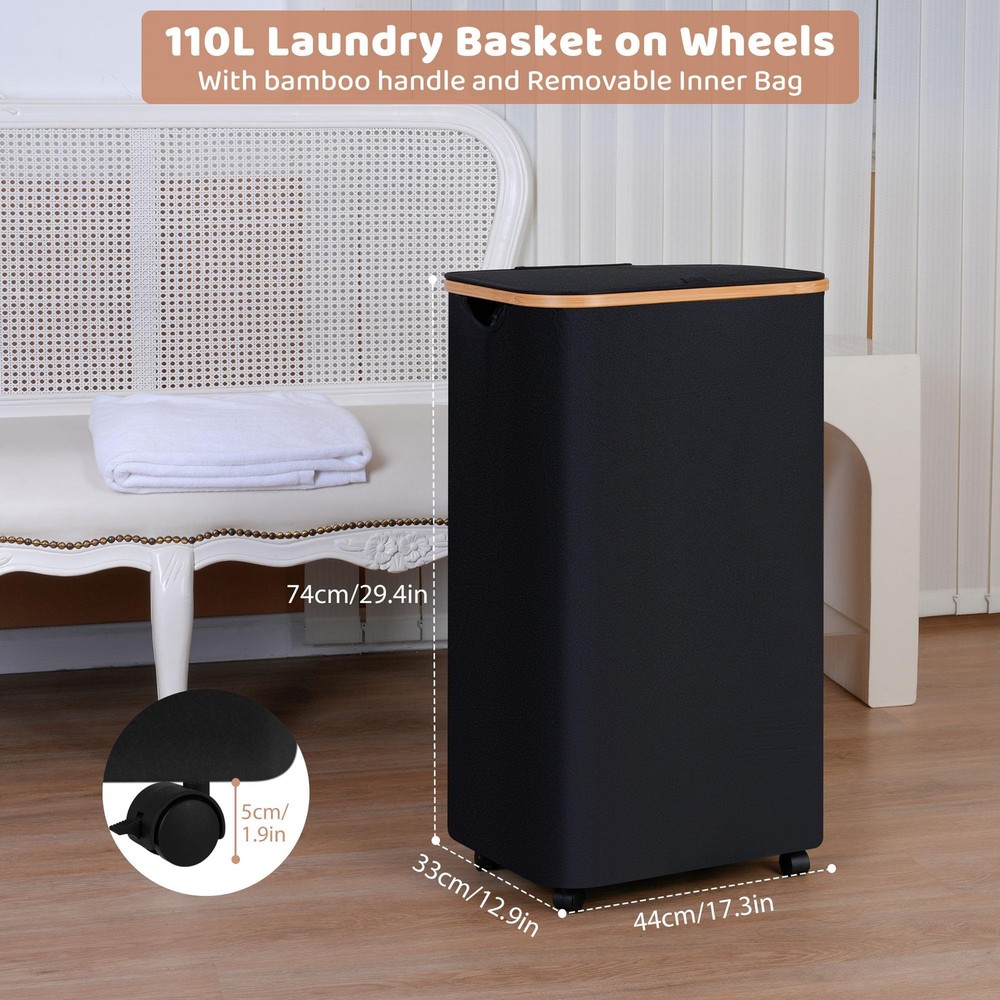 110L Laundry Basket with Wheels,Clothes Hamper for Laundry,Laundry Hamper wit...