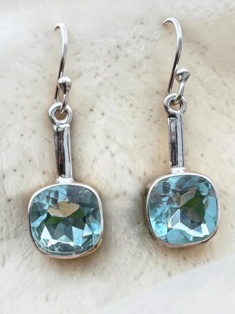 Swiss Blue Topaz Solid 925 Sterling Silver Earrings