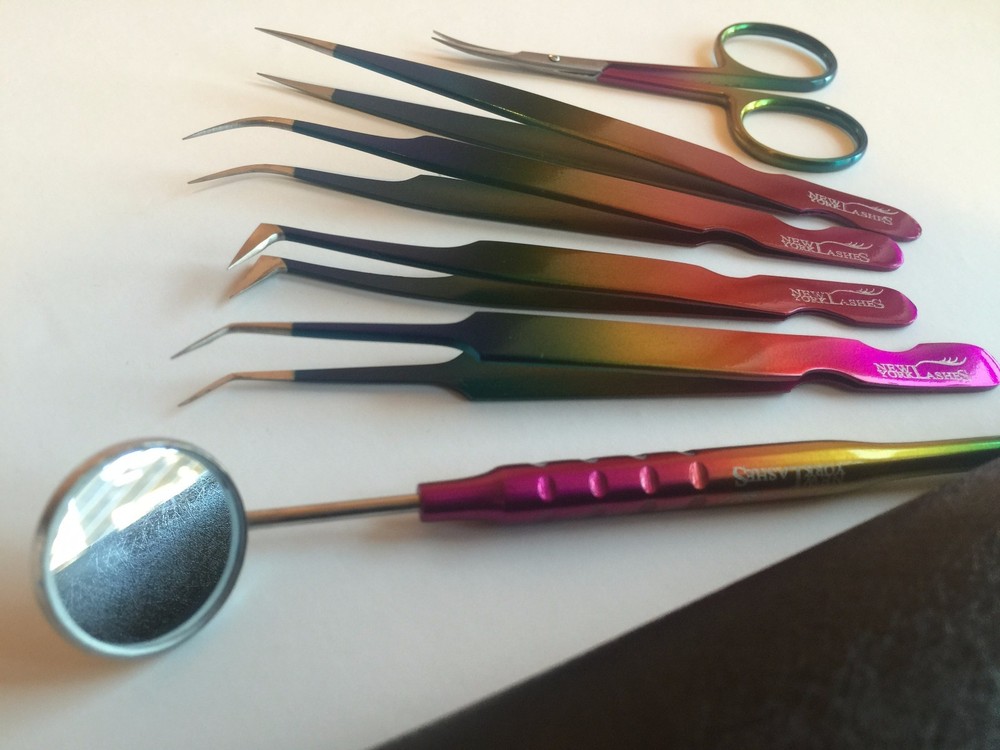 Multi color Rainbow Tweezer kit for eyelash extension 6pcs