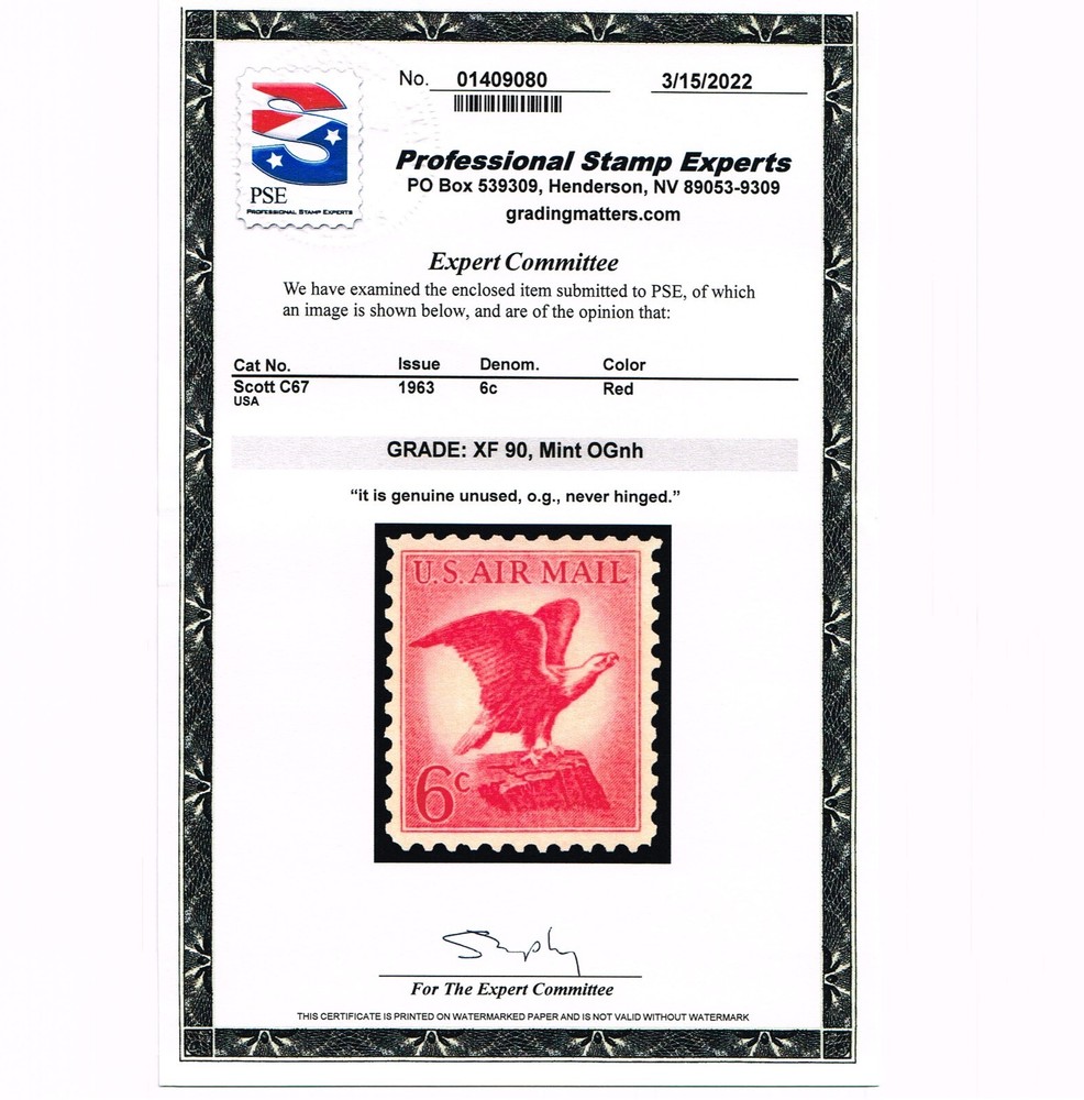 EXCEPTIONAL GENUINE SCOTT #C67 MINT PRISTINE OG NH PSE CERT GRADED XF-90