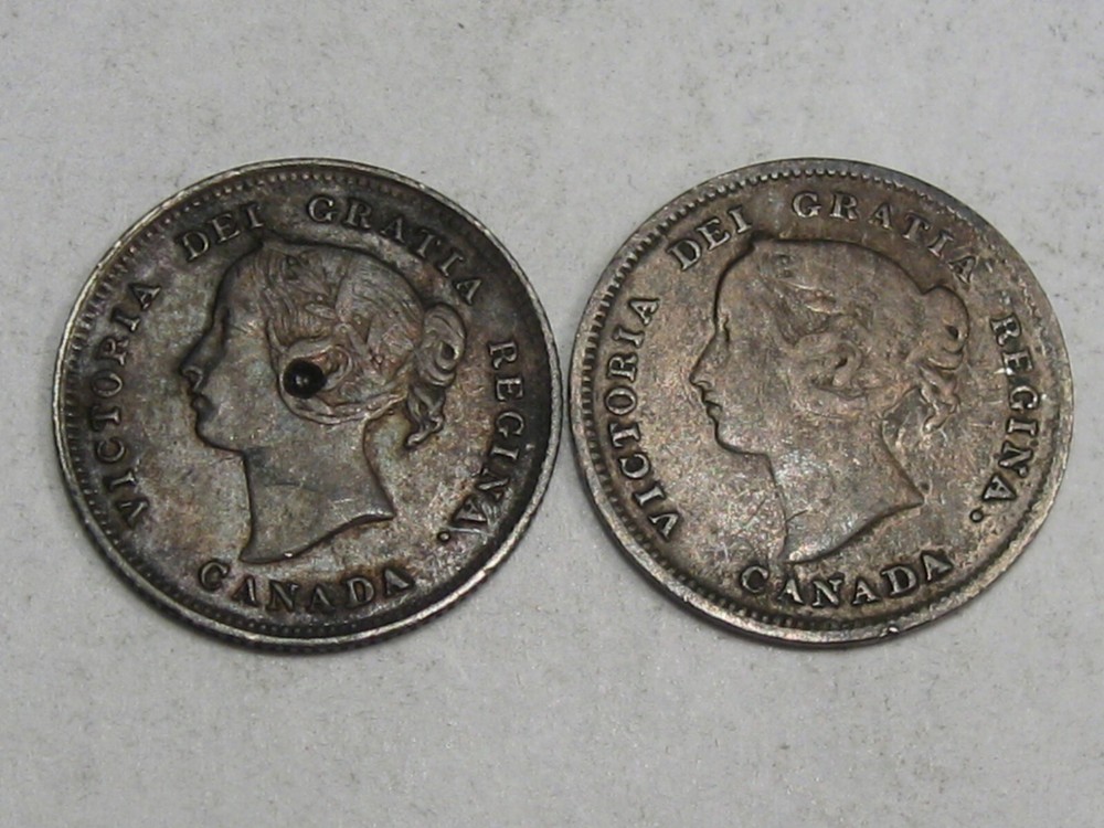2 Silver 5¢ Cent CANADA - 1896 & 1893.  #49