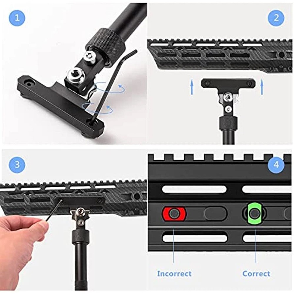 6''-9'' Adjustable M-LOK Bipod Side Rail Direct Attach 5 Settings for Leg Length