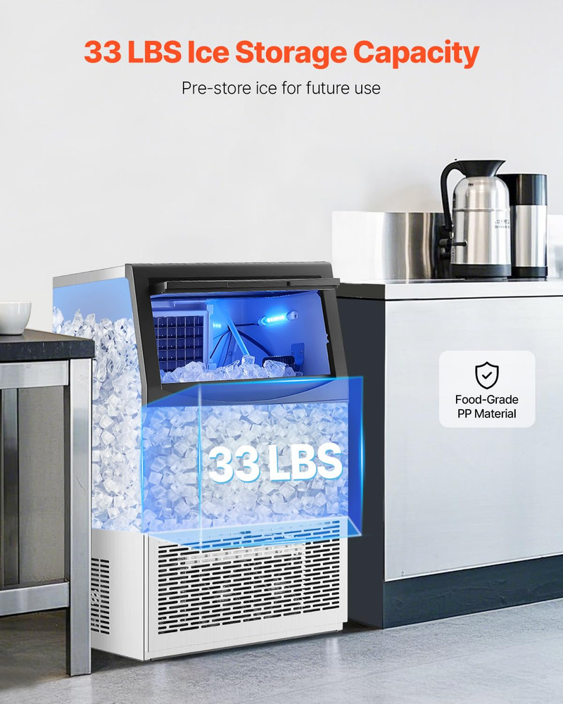 High Capacity 90Lbs/24H Ice Maker with Drain Pump & Self-Cleaning Feature