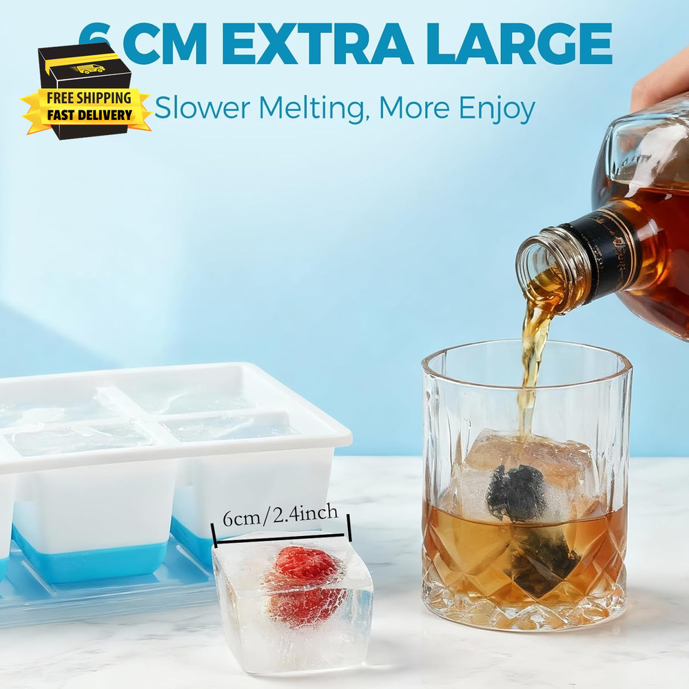 Large Ice Cube Trays 2 Pack, Easy Release 2.4" Big Ice Cubes, Stackable Ice Tray
