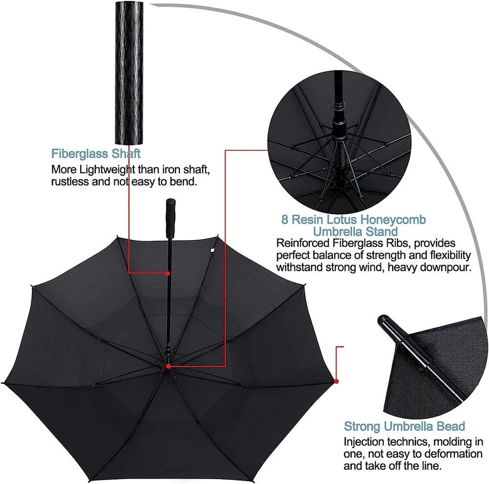 72 Inch Huge Large Oversize Golf Umbrella Automatic Open Double Canopy Windproof