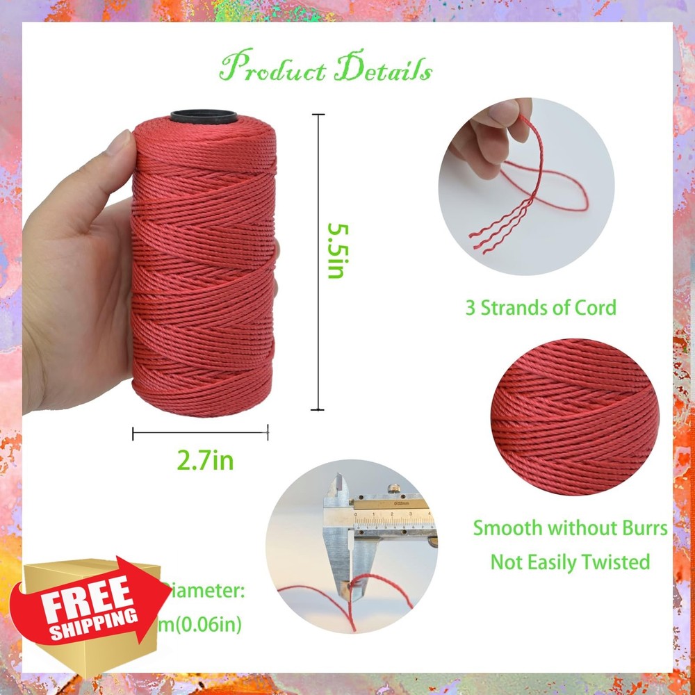 Yusarinl Red Polyester Cord, 1.5mm x 219 Yds Macrame String