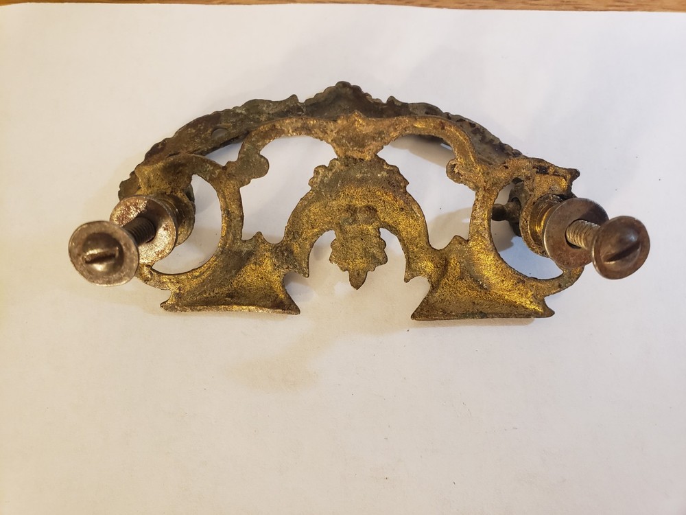 ANTIQUE VICTORIAN ORNATE BRASS DRAWER PULL HARDWARE
