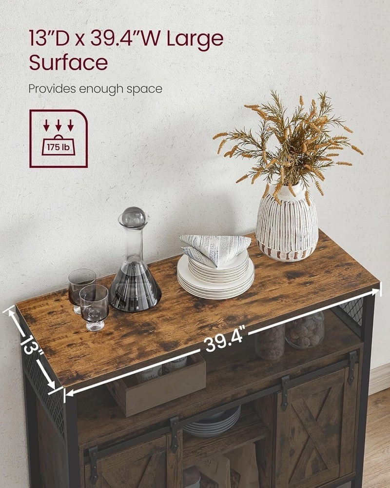 Buffet Storage Cabinet Sideboard with 2 Sliding Barn Doors Adjustable Shelves