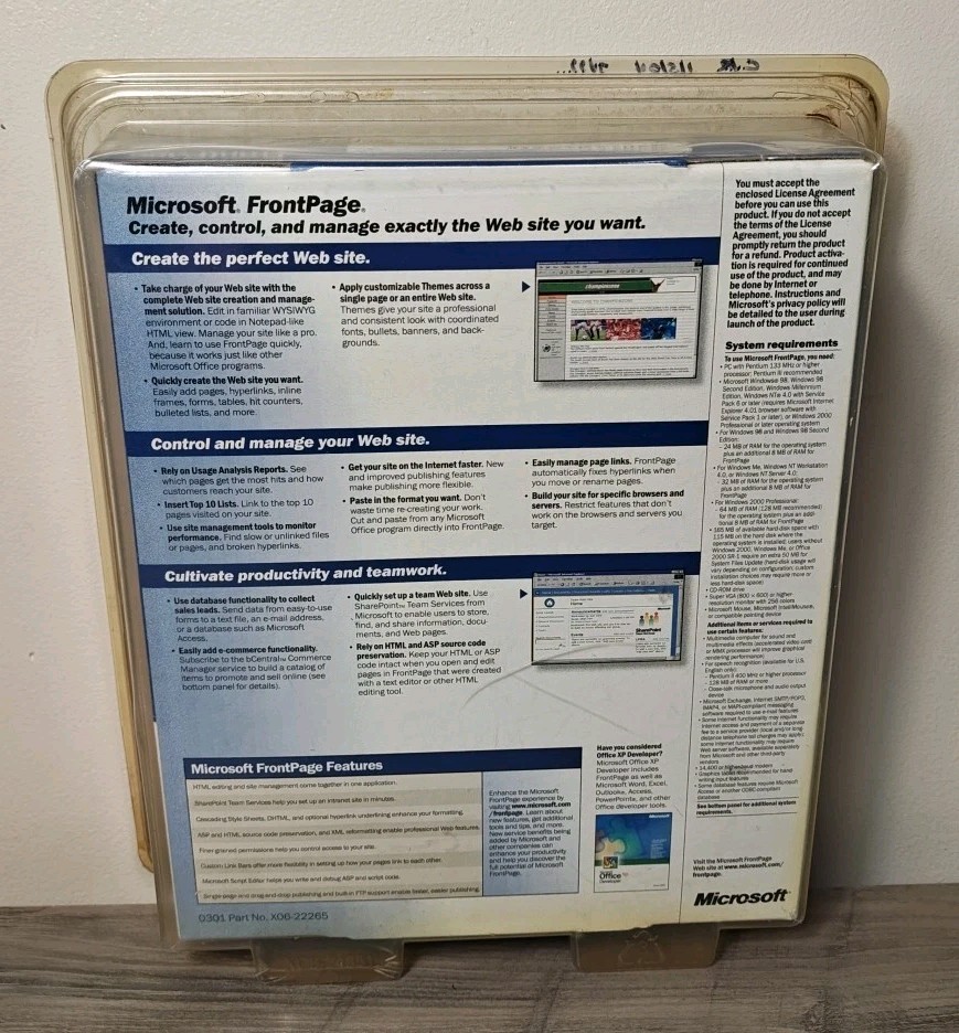 Microsoft FrontPage Version 2002, Windows XP 2000, ME, 98 Windows NT (New)