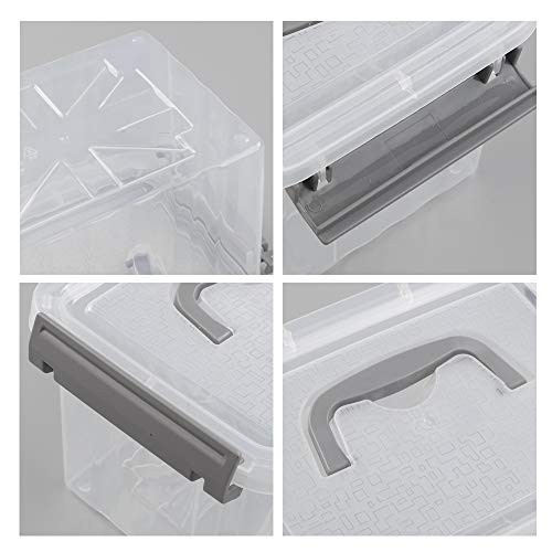 3.5 Quart Clear Plastic Storage Bins with Handles - 6 Pack Small Organizers (Gra