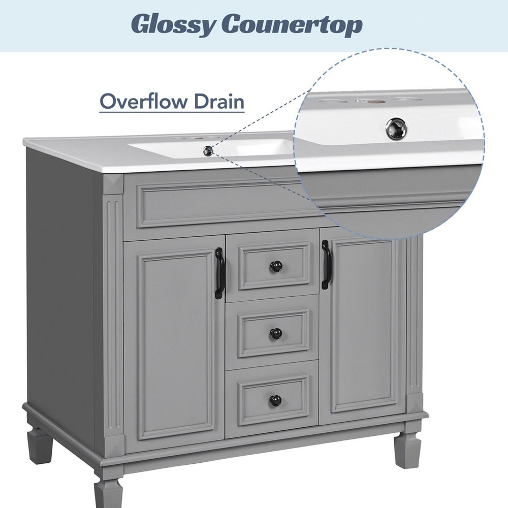 Stylish 36'' Bathroom Vanity with Single Sink, Functional Soft-Closing Storage,