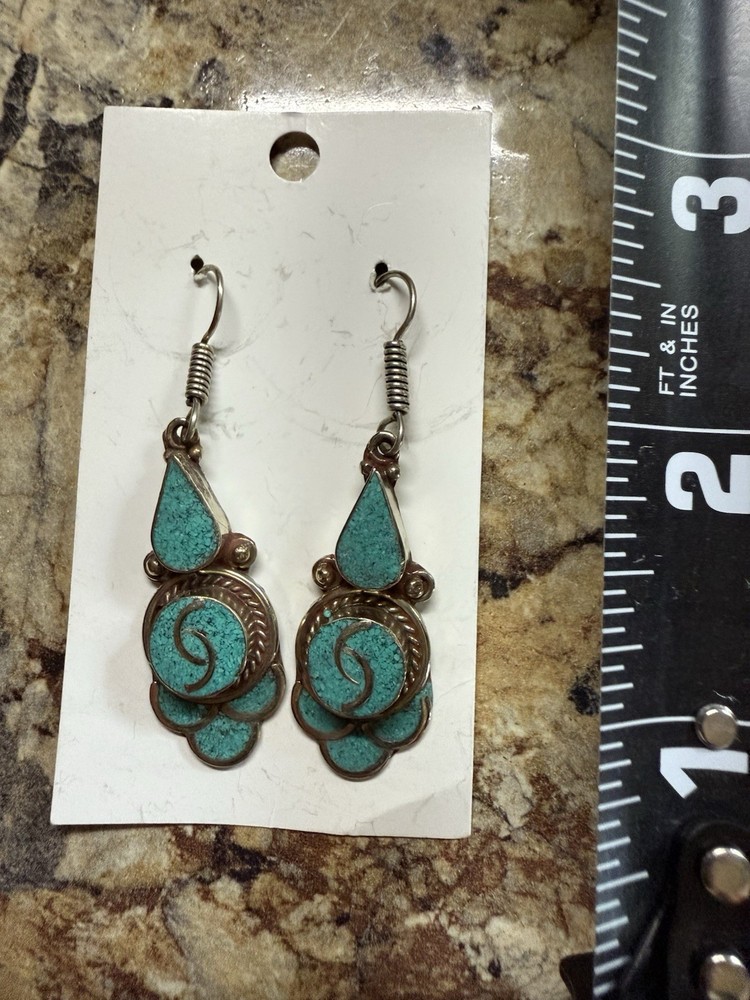 Tibetan silver and turquoise dangle earrings