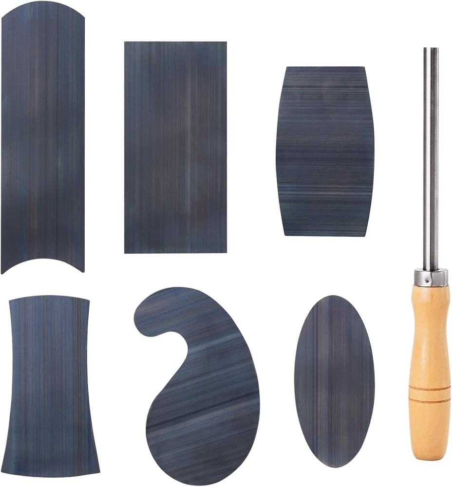 Cabinet Scraper Burnisher with 6 Piece Multi-Shaped Scraper Set 1 Oval 2 Double