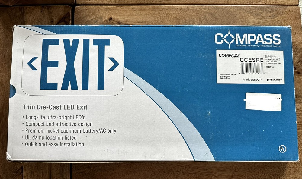 New Hubbell Compass Thin Die-Cast LED Emergency Exit Sign CCESRE