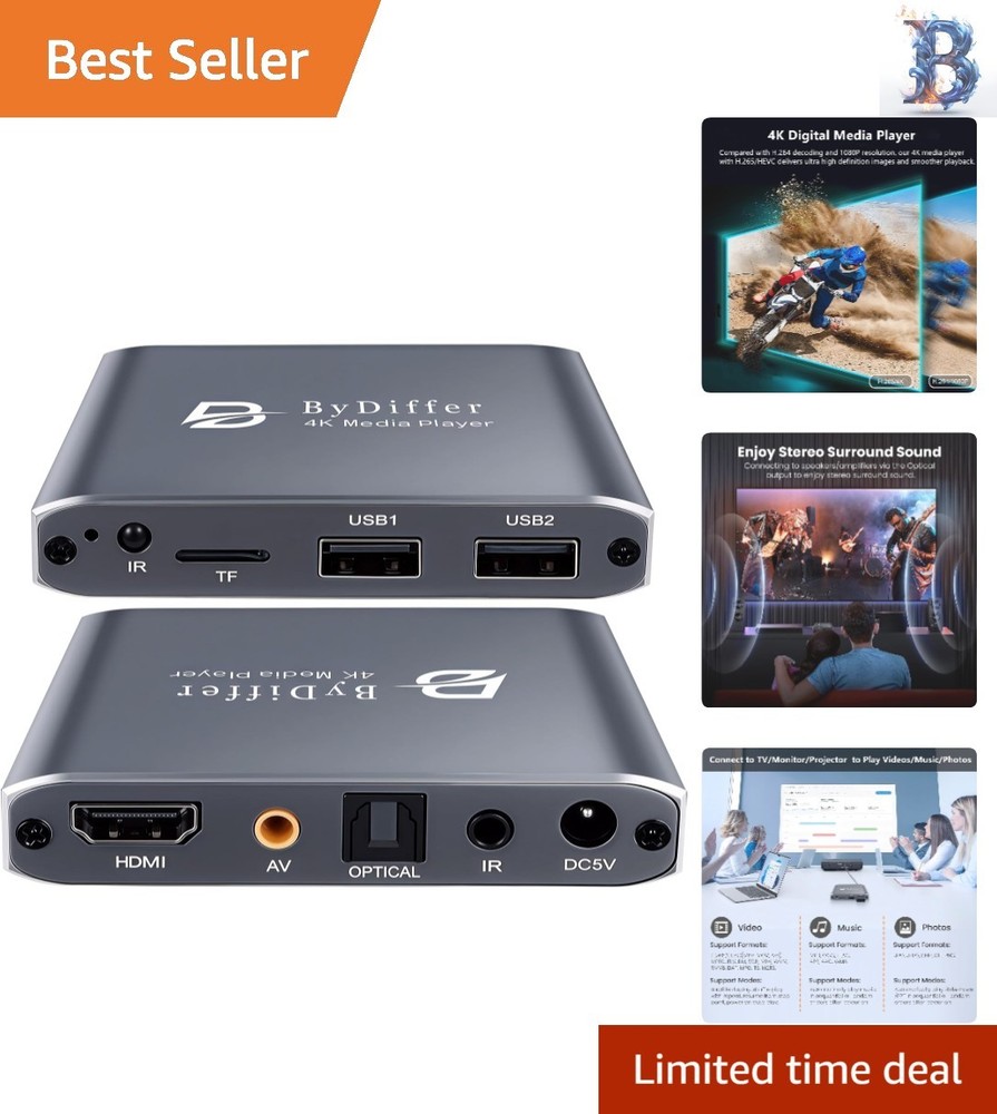 Compact 4K Video Player with Dual USB & H.265 Decoding for High-Quality Playback