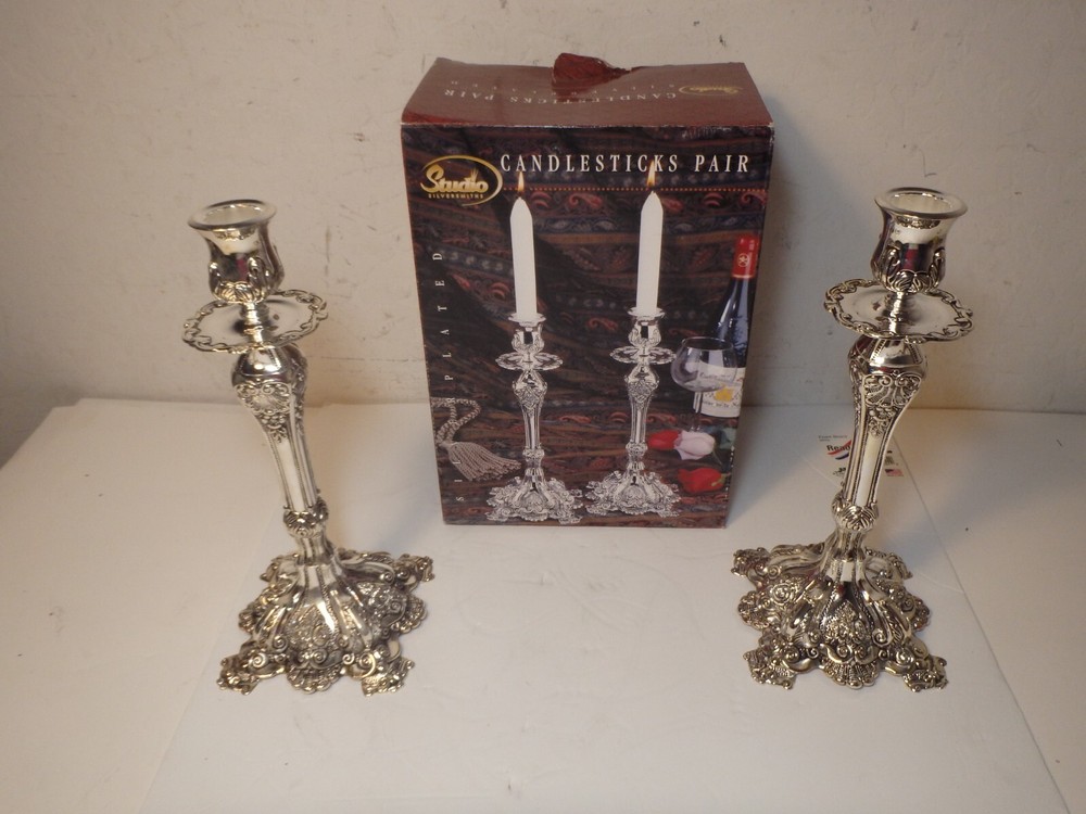 NEW Studio Silversmiths Candlestick Pair Silver Plated 61679