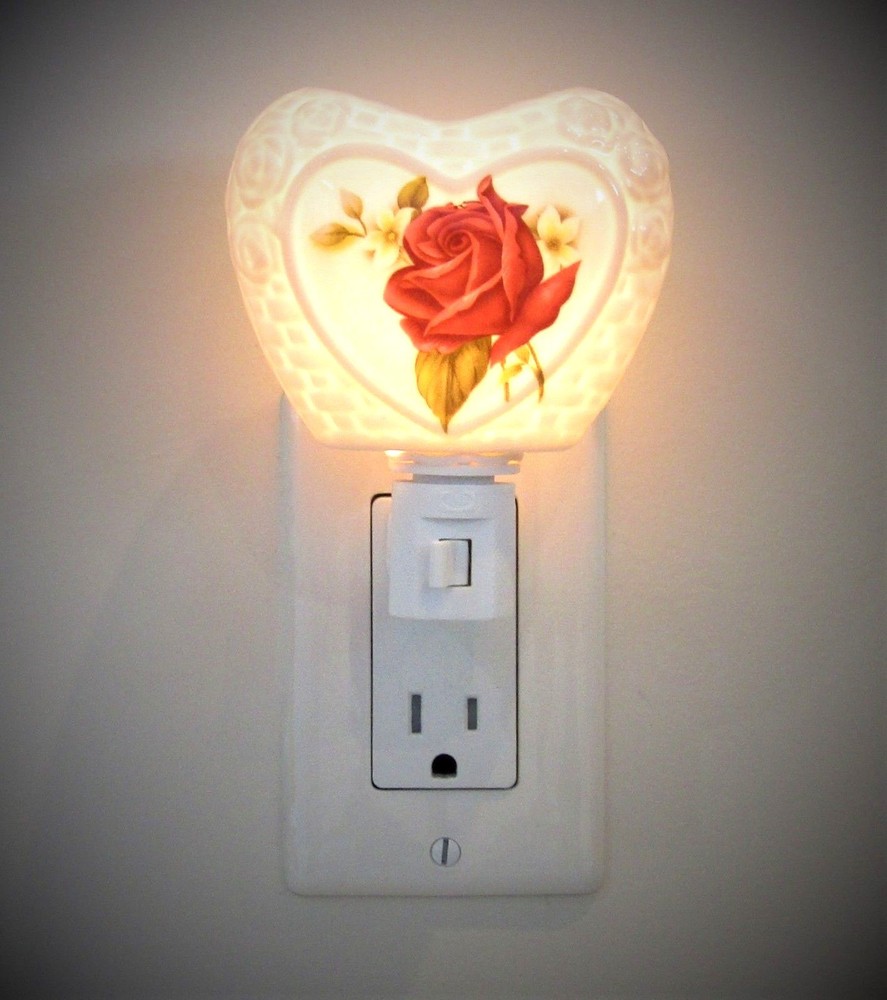 Night Light Red Rose Artisan Hand Crafted Ceramic Multi Directional - New!