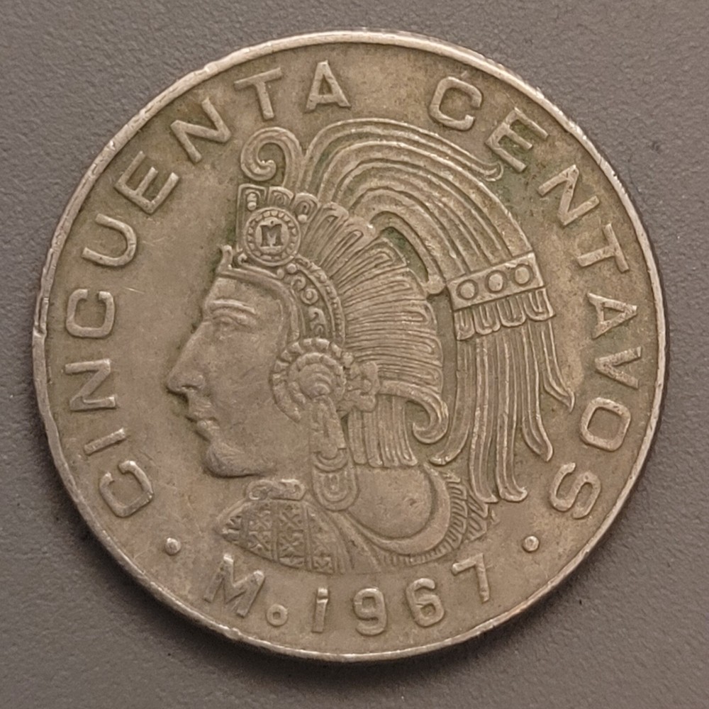 1967 Mo Mexico 50 Centavos Coin - Cuauhtemoc - Eagle with Serpent