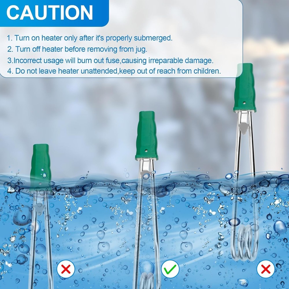 Calentador De Agua De Inmersion Portatil 1500W 110V Calentador De Agua Portatil