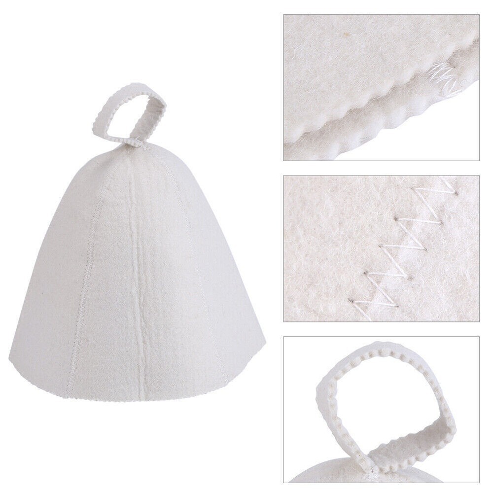 Wool Felt Sauna Hat Unique Design Breathable For Bathing Steaming White