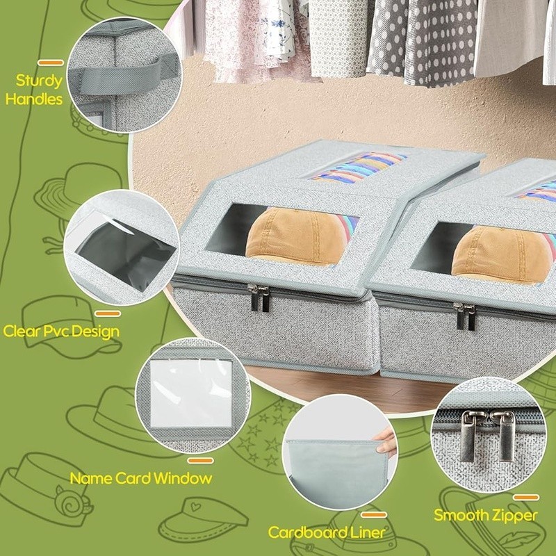 Hat Organizer Baseball Cap Storage Stackable Collapsible W/ Clear Windows New