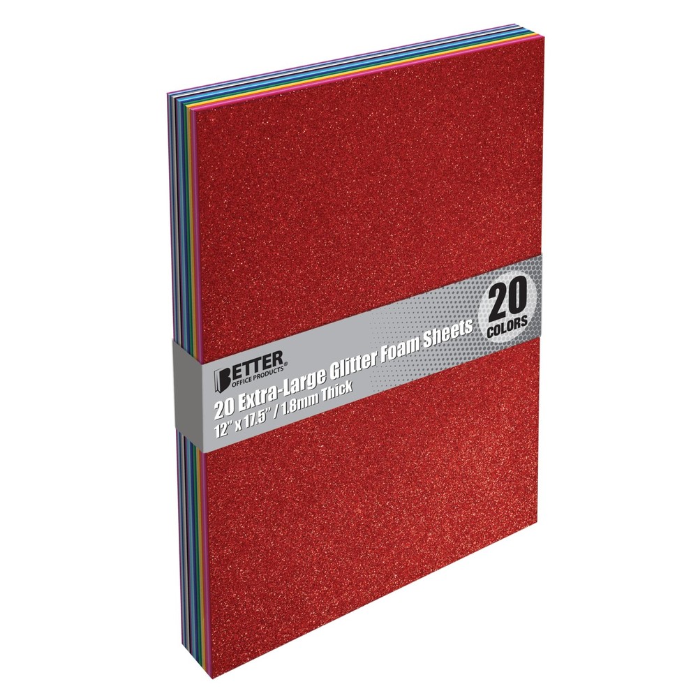 20 Pack Extra Large Glitter Foam Sheets, 12 x 17.5 Inch, Assorted 20 Colors, ...