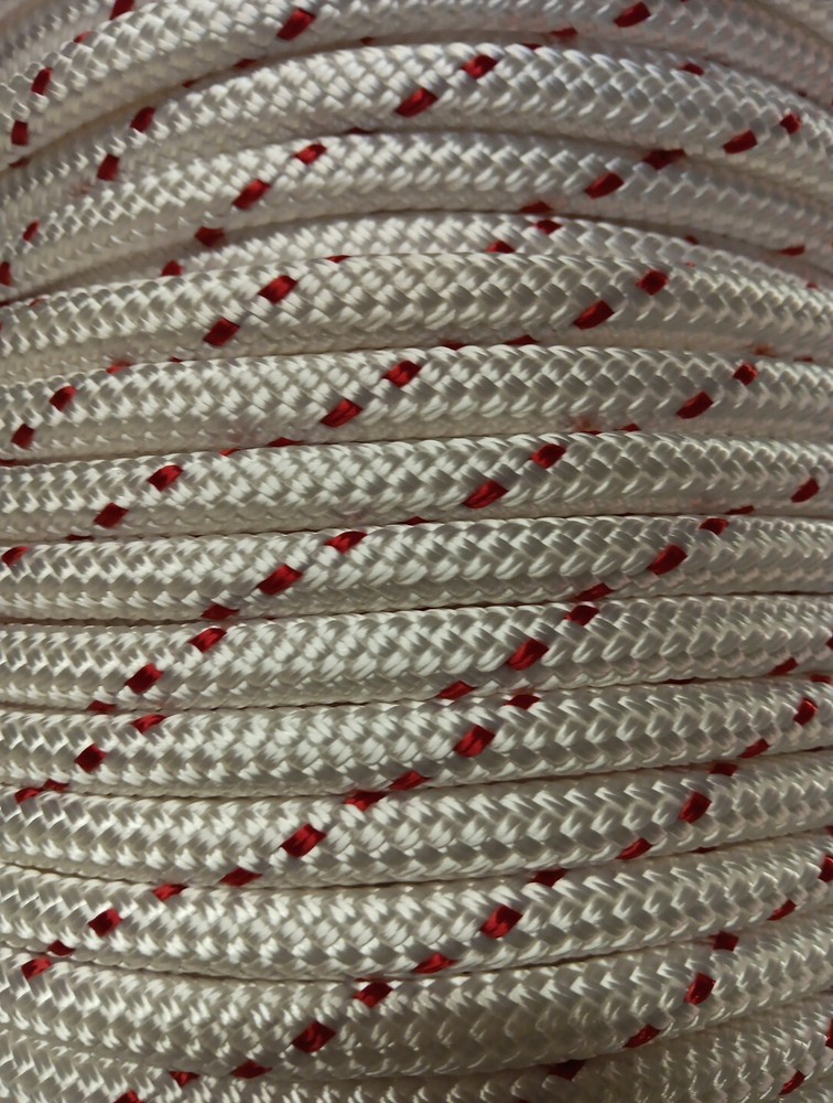 3/8 " x 100ft. Double Braid-Yacht Braid Polyester Rope Hank.white W Red Tracer
