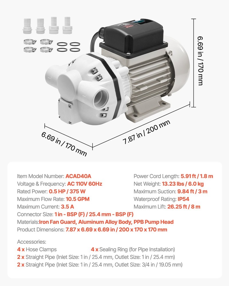 DEF Transfer Pump 10.5 GPM Diaphragm Irrigation Self Priming Electric Wate