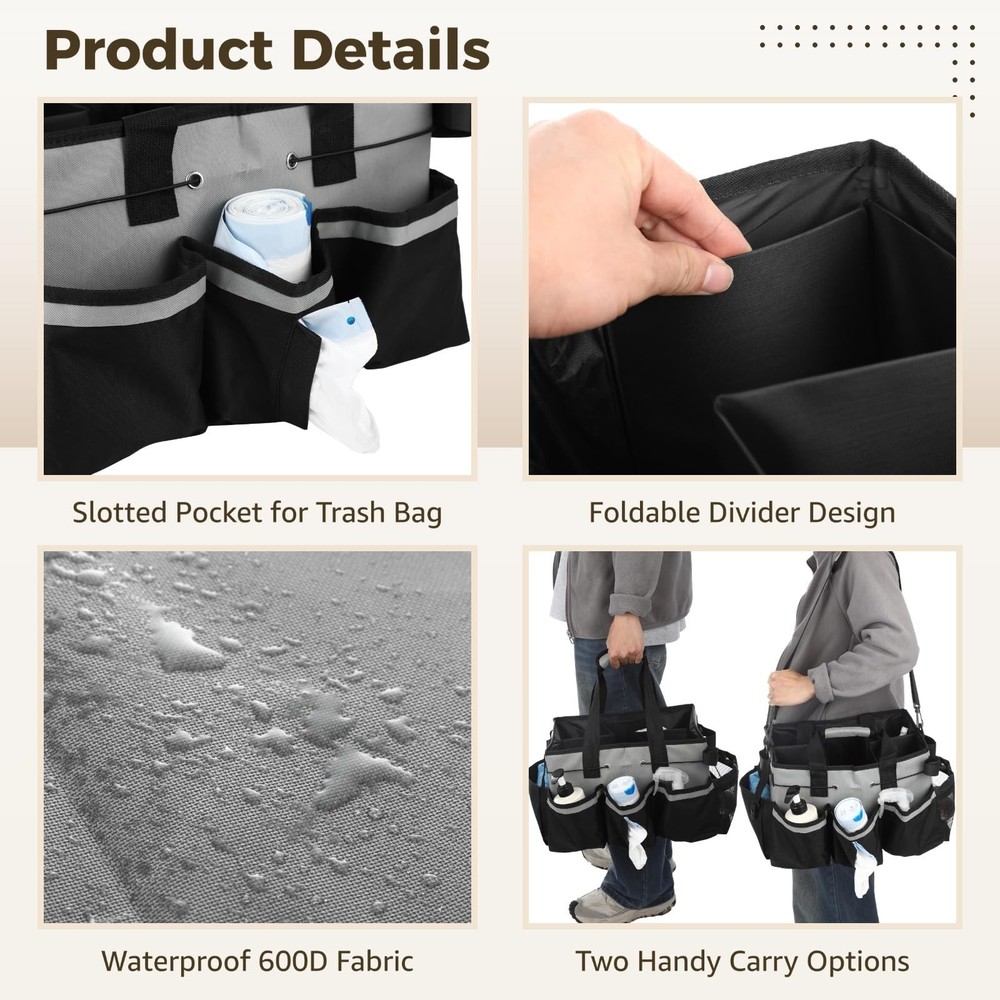 Wearable Cleaning Caddy Bag, Large Housekeeping Supply Organizer with Adjusta...