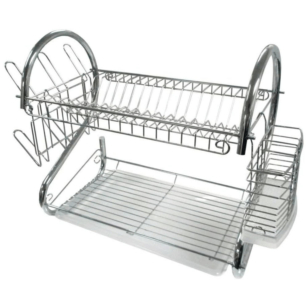 Better Chef 16" 2-Level Chrome-Plated S-Shaped Dish Rack with Draining Tray