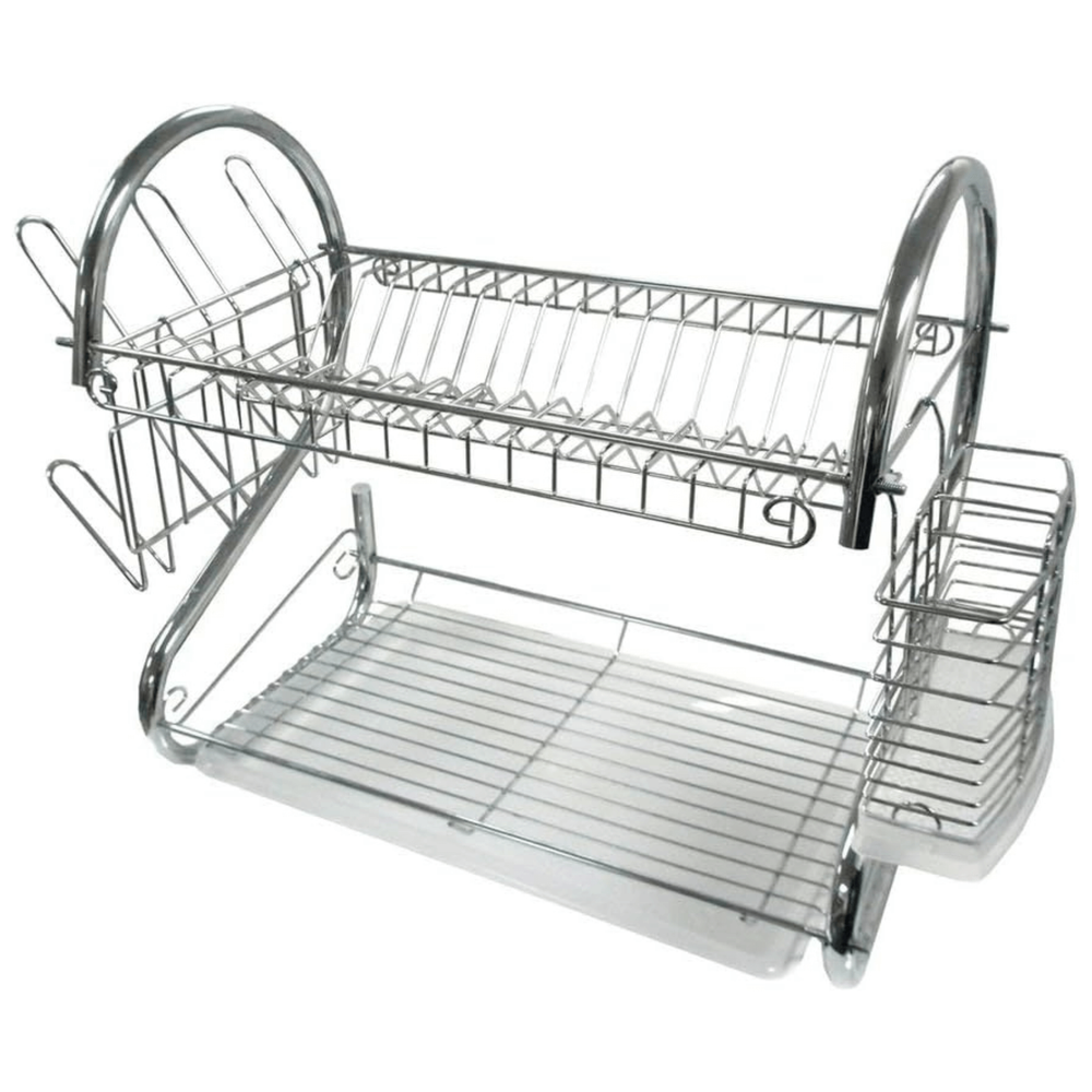 Better Chef 16" 2-Level Chrome-Plated S-Shaped Dish Rack with Draining Tray