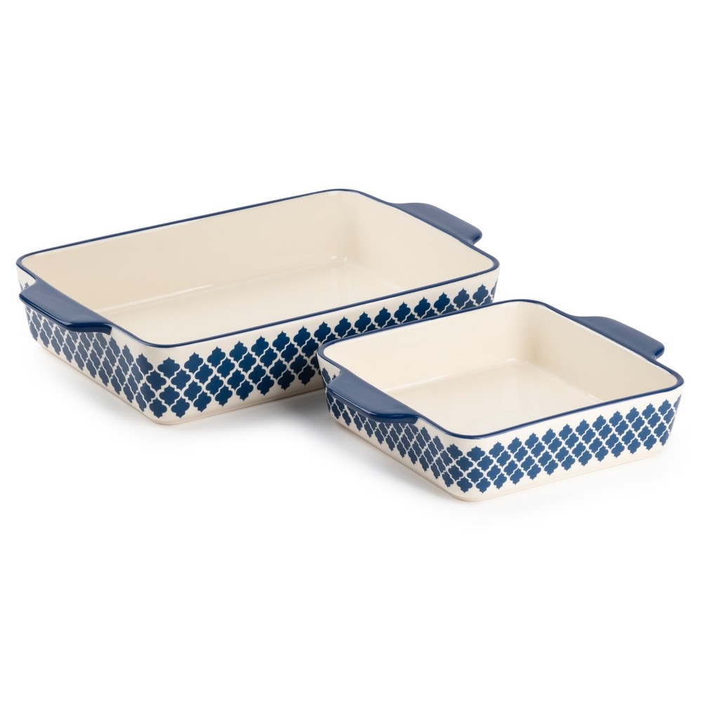 Stoneware Square & Rectangular Baker Blue Pattern 2-Piece Set