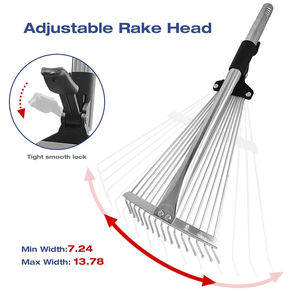Adjustable Metal-Leaf Rake with Telescopic Handle - Lawn & Garden Tool for Gr...