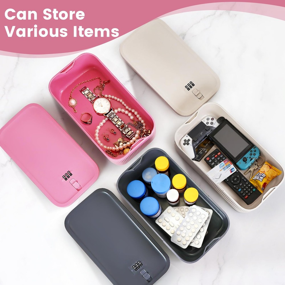 Small Lock Box,Lockable Storage Box with Combination Code 9.25 inches, Pink