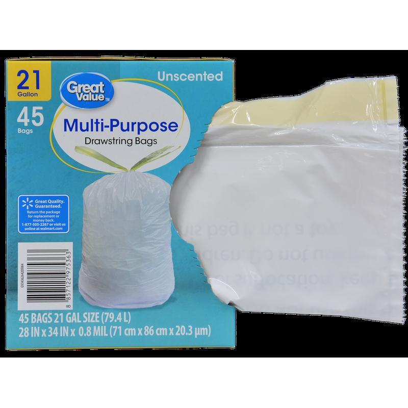 21 Gallon Drawstring Trash Bags Unscented Leakproof Puncture Resistant 45 Pack