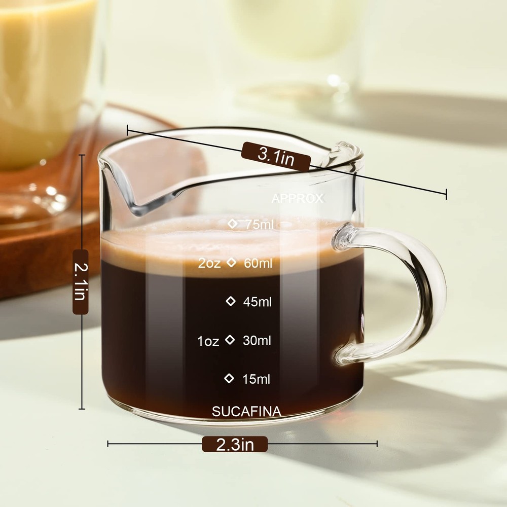 PARACITY Espresso Cup with Handle, 2.5 OZ Double Ounces, Transparent