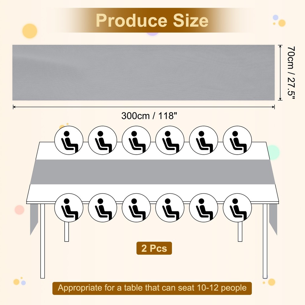 2 Pcs Grey Chiffon Table Runner 27.5" x 118" Romantic Table Runner