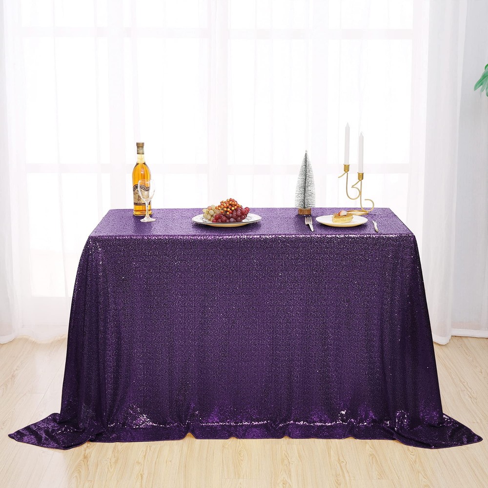 nanbowang Sequin Tablecloth - Purple Cloths for Parties Rectangular Cover Overla